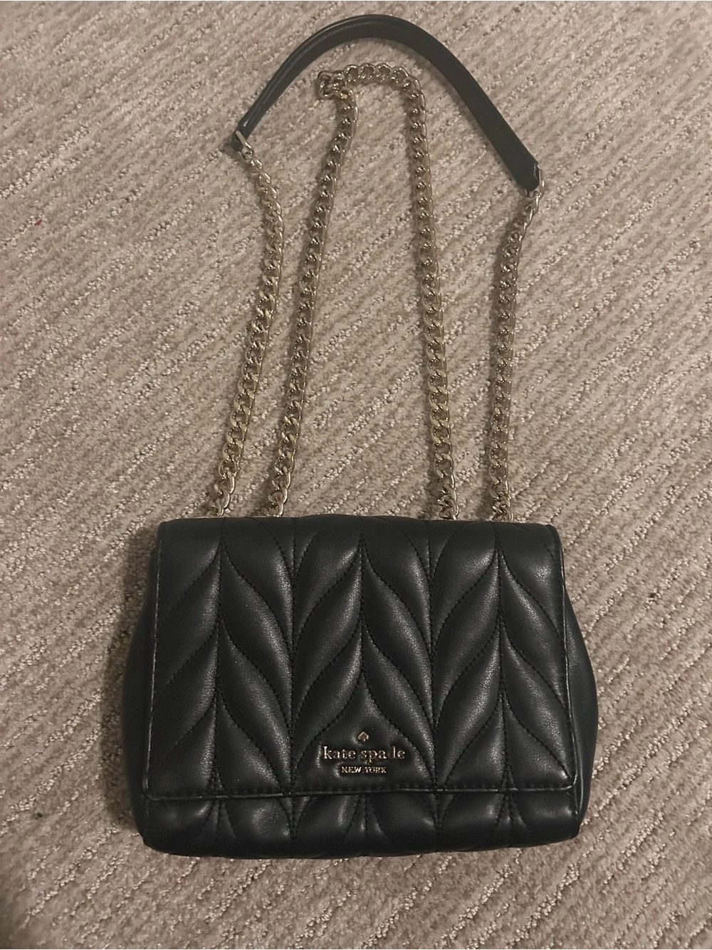 kate spade Black Quilted Leather Crossbody with Gold Chain